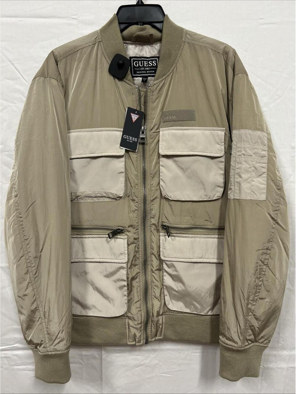 $188 GUESS Men’s Tech Nylon Utility Bomber Jacket Size L Color Impact Gray